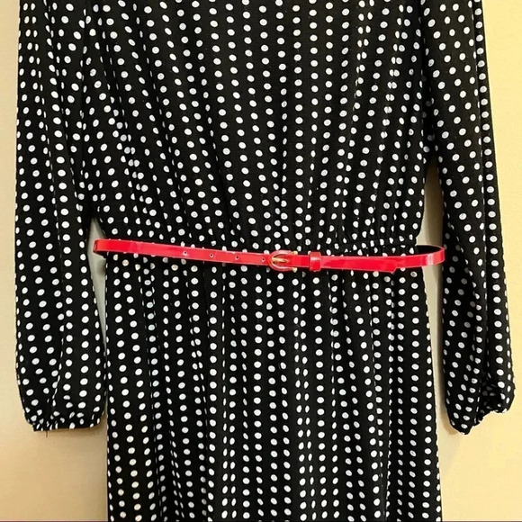 Apt.9 Women's Fit & Flare V-Neck Dress Polka Dot Scallop Trim Balloon Sleeve 8 - Picture 4 of 12